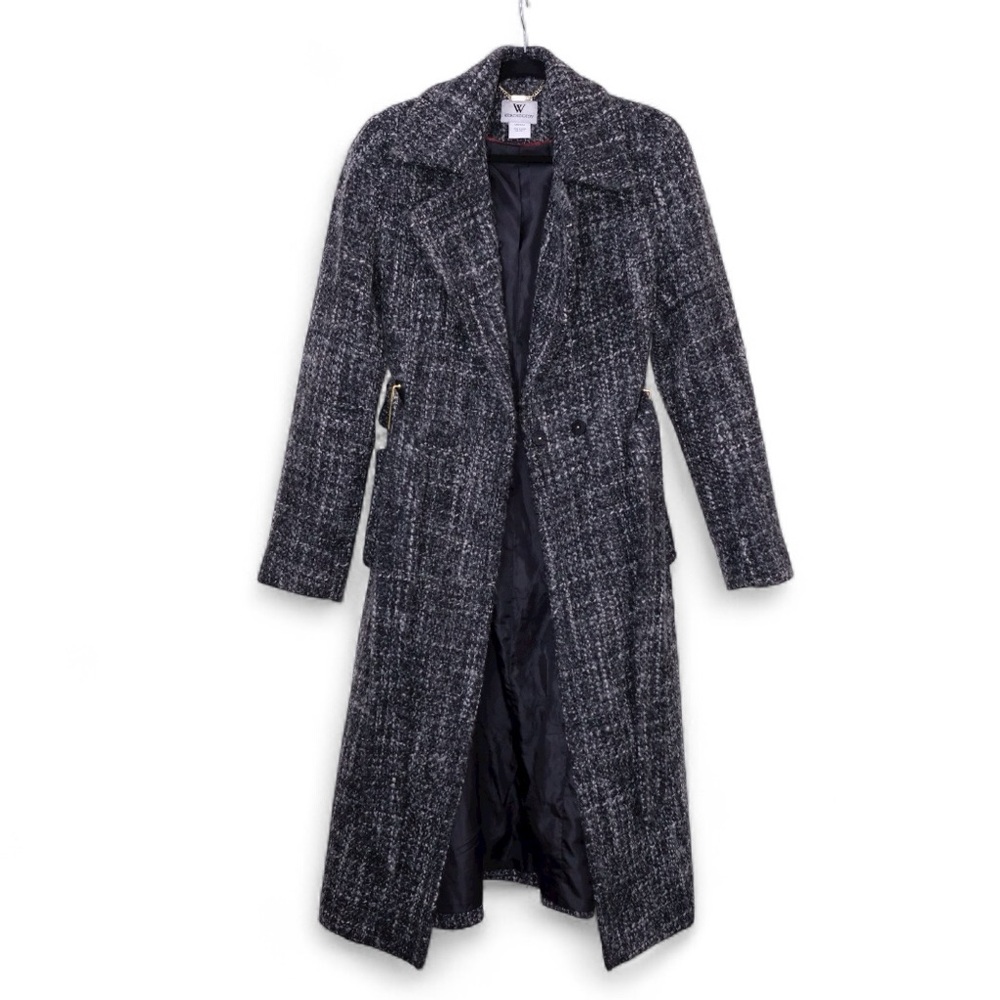 Worthington Black and Gray Tweed Wool Trench Coat